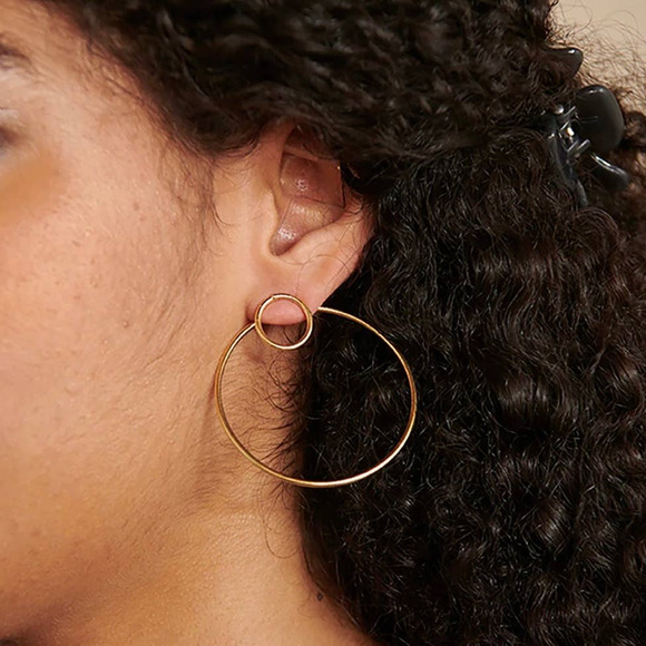 Double Hoop Gold Handmade Post Earrings OS - Picture 3 of 5